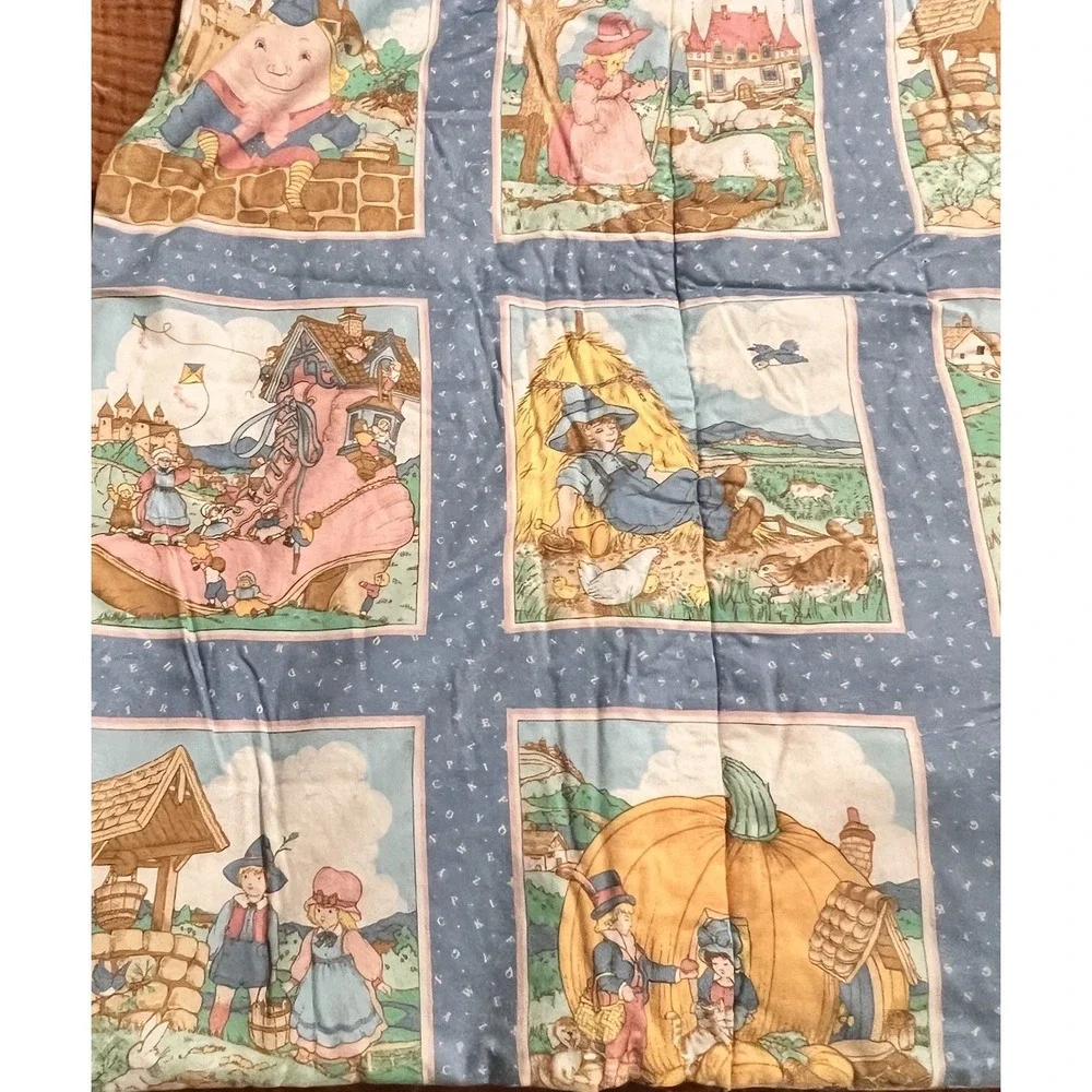 Vintage Mother Goose Nursery Rhyme Baby Quilt Crib Blanket Throw 66X41 Patchwork